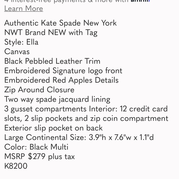 Kate Spade Ella Apple Wallet - Picture 4 of 4